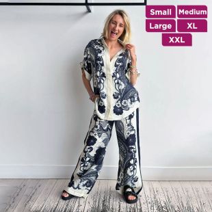 Elegant linen short sleeve set for women