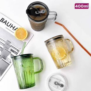 كوب زجاجي أنيق بمقبض وشفاطه - 400 مل