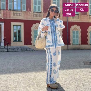 Printed Elegant Long Sleeve Linen Set for Women