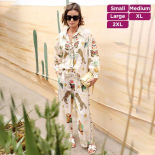 Luxurious Printed Long Sleeve Linen Set for Women