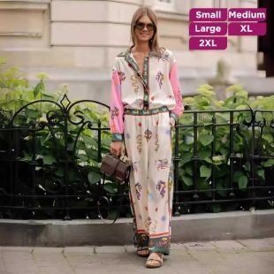 Elegant and Trendy Printed Long Sleeve Linen Set for Women