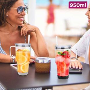 Glass Cup with Handle and Straw - 950ml