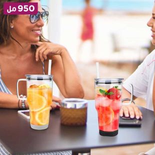 كوب زجاجي  بمقبض و شفاطة - 950 مل
