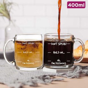 Elegant Glass Coffee Cup with Design Print - 400ml