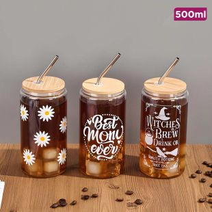 كوب بلاستيكي مع غطاء وشفاطة - 500 مل