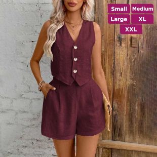 Elegant Women's Linen Shorts and Blouse Set