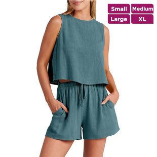Women's Linen Shorts and Blouse Set