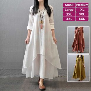 Long Loose Two-piece Dress With Long Sleeves