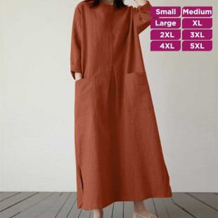 Elegant Long Sleeve Linen Dress for Holiday Trips for Women