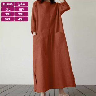 فستان كتان أنيق بأكمام طويلة لرحلات العطلات للسيدات