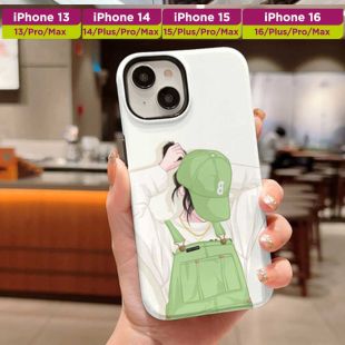 غطاء حماية كرتوني ثنائي بنقشة بنت لأجهزة آيفون