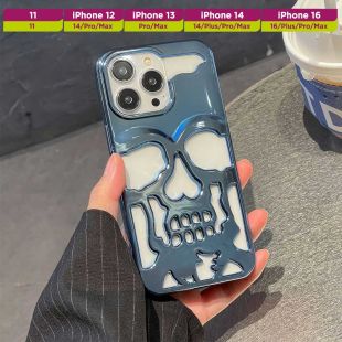 غطاء حماية هالوين بنقشة جمجمة معدنية لأجهزة آيفون