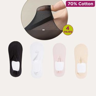 Seamless Cotton Boat Socks Assorted Colors for Women - 4 Pairs