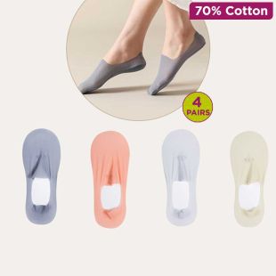Women's Seamless Cotton Boat Socks Assorted Colors - 4 Pairs