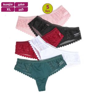 شورت داخلي من الدانتيل والحرير بألوان متنوعة للسيدات - 5 حبة