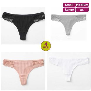 Lace Cotton Underwear Attractive Colors for Women - 4Pcs