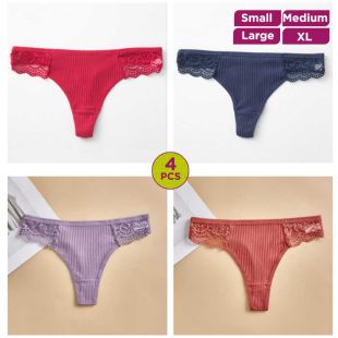 Women's Lace Cotton Underwear Attractive Colors - 4Pcs