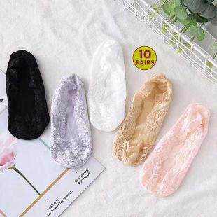 Women's Invisible Lace Socks Assorted Colors - 10 Pairs
