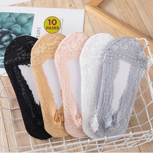 Invisible Lace Socks Assorted Colors for Women - 10 Pairs
