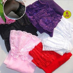 جوارب دانتيل طويلة شفافة بألوان جذابة للسيدات - 6 أزواج