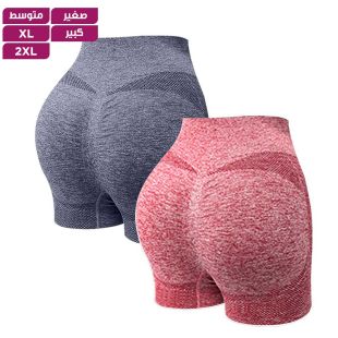 شورت رياضي عالي الخصر بألوان متنوعة للسيدات - 2 حبة