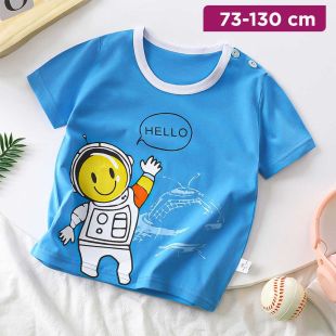 Cotton Cartoon Print Round Neck T-Shirt for Kids