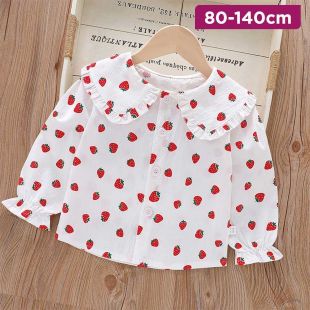 Korean Design Girls' Blouse Made of Cotton and Lace with Long Sleeves