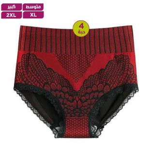 شورت داخلي عالي الخصر بألوان متوعة  للسيدات - 4 حبة