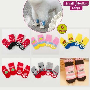 6 Pairs Anti-Slip Cotton Socks for Dogs Assorted Print
