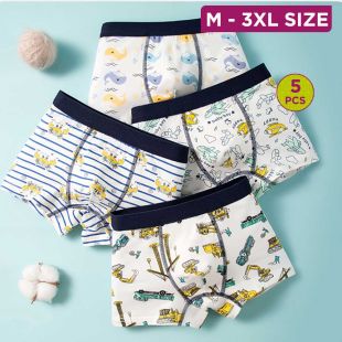 Premium Cotton Underwear with Assorted Designs for Boys - 5Pcs