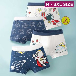 Polished Cotton Underwear with Assorted Designs for Boys - 5Pcs