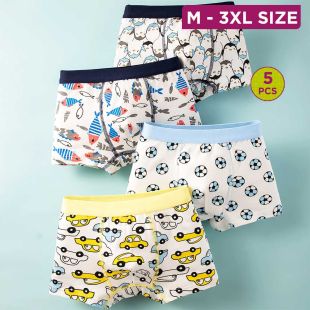 Plush Cotton Underwear with Assorted Designs for Boys - 5Pcs