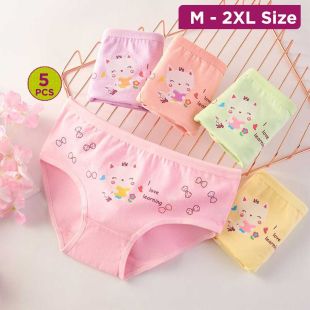 Elegant Cotton Briefs for Girl Assorted Cartoon - 5Pcs