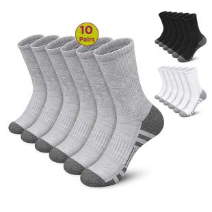 Shock-Absorbing Sports Crew Socks for Men - 10 Pairs