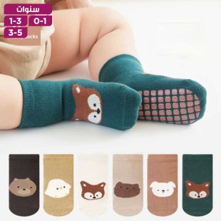 جوارب مانعة للانزلاق برسومات متنوعة للأطفال - 5 أزواج