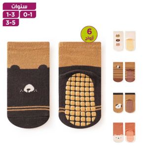 جوارب مانعة للانزلاق برسومات متنوعة للأطفال - 6 أزواج