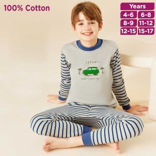 Long Sleeve Cotton Autumn Pajama Set for Boys