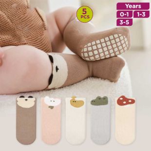 Assorted Cartoon Non-Slip Indoor Floor Socks for Baby -  5 Pcs