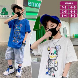 Half-sleeved Loose Cartoon Printed T-shirt for Boys