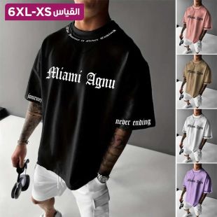 تيشيرت فضفاض بتصميم مطبوع 3D وأكمام قصيرة للرجال