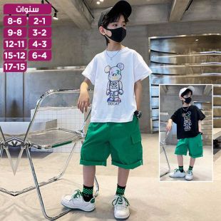 تي شيرت قطني فضفاض نصف كم طباعة كارتونية للأولاد والبنات