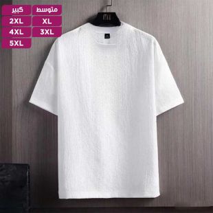 تيشيرت تصميم ياباني فضفاض بأكمام قصيرة ورقبة مستديرة للرجال