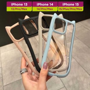 غطاء حماية سيليكون بتصميم أذن قطة لطيفة لهاتف iPhone