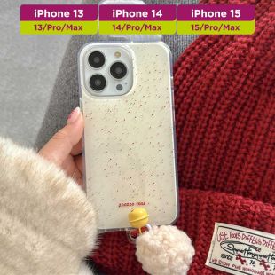 غطاء حماية بتصميم منقط بسيط مع قلادة قطيفة وجرس لهاتف iPhone