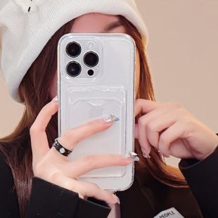 غطاء حماية شفاف مع مكان للبطاقات لأجهزة آيفون