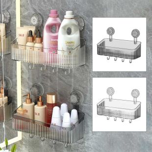 رف جداري شفاف مزود بخطافات وقاعدة شفط