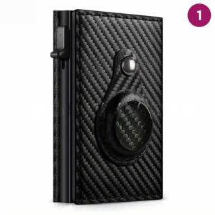 محفظة بطاقات سوداء مزدوجة بآلية دفع جانبية مع حافظة لجهاز AirTag