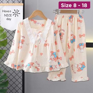 Elegant Classic Long-Sleeve Autumn Cotton Pajama For Girls