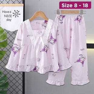 Elegant Classic Autumn Long-Sleeve Cotton Pajama For Girls