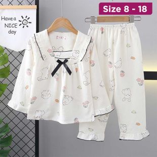 Elegant Classic Autumn Cotton Long-Sleeve Pajama For Girls